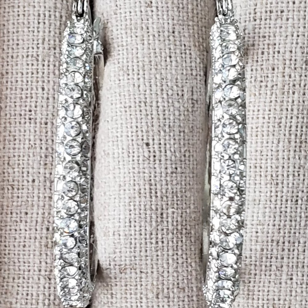 Art Deco 1940s Silver Crystal Earrings 1.5"